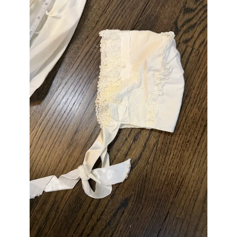 Vintage Madonna Christening Baptism Gown & Bonnet USA Made 0-6 Months Cream